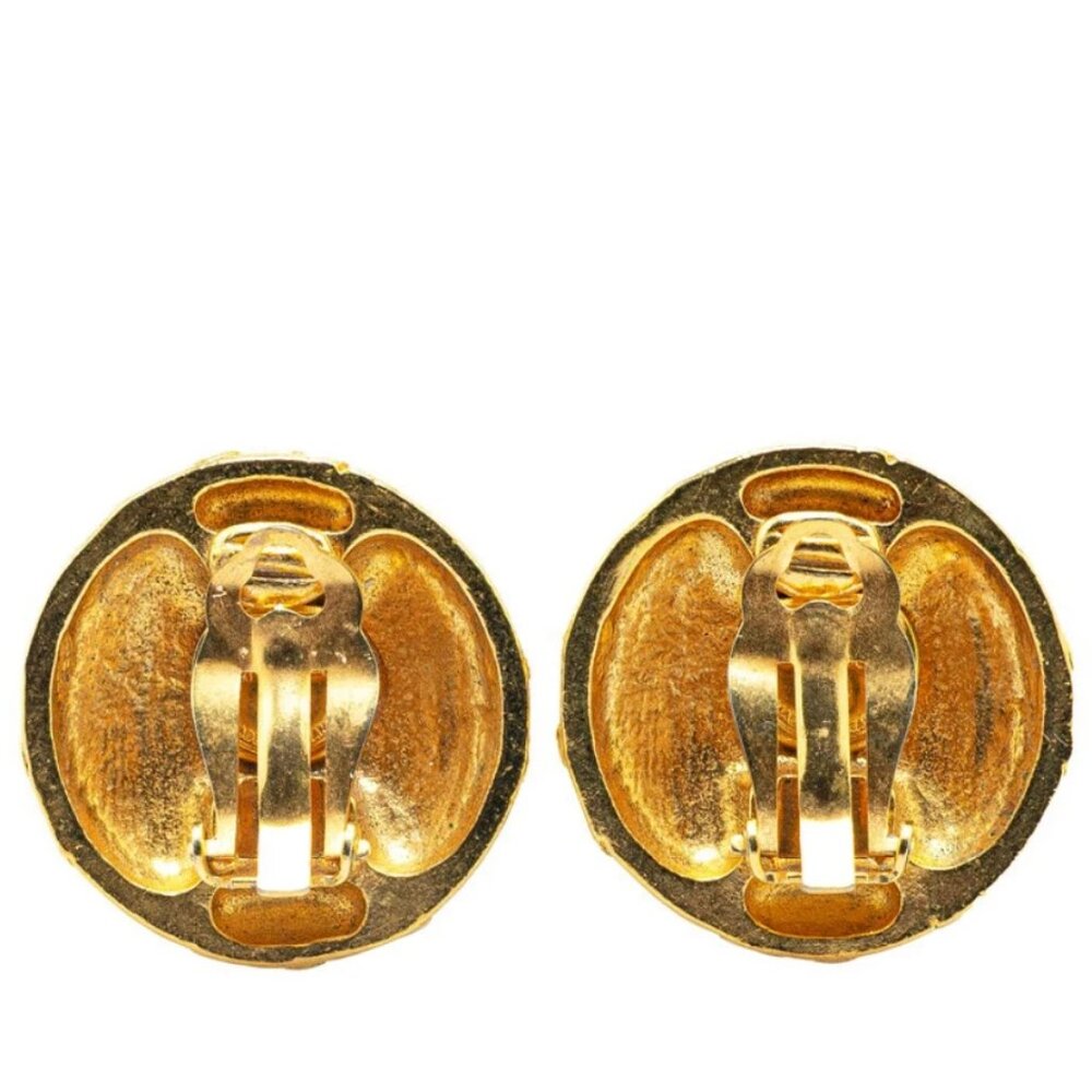CHANEL Red Rhinestone Round Clip-On Earrings Gold Tone Auth #4678 - Picture 3 of 4